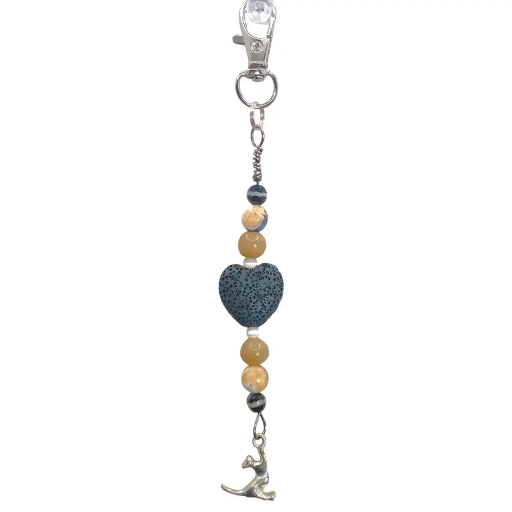 Artisan Beaded Bag Charm Tibetan Silver Cat Charm Diffuser Gemstone Keychain NEW
